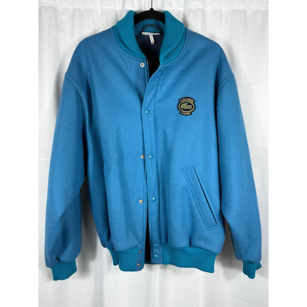 Vintage Chemise Lacoste Blue Wool Bomber Jacket Made in France‎ Size 4 Mens L